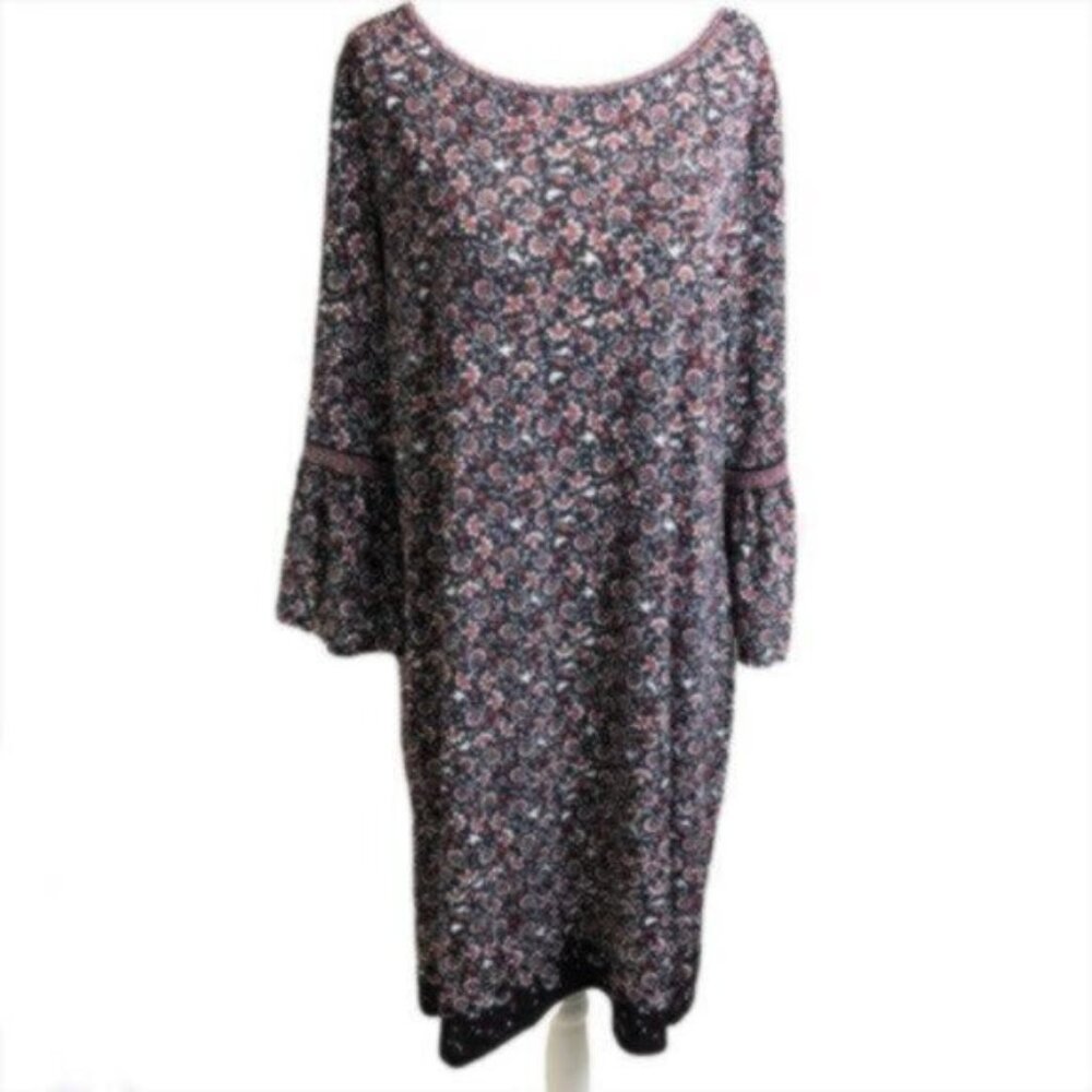 Max Studio Black & Red Floral Print Boho Dress Large